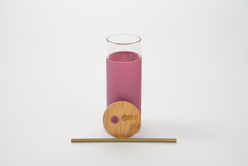 Glass Tumbler with Bamboo Lid and Straw