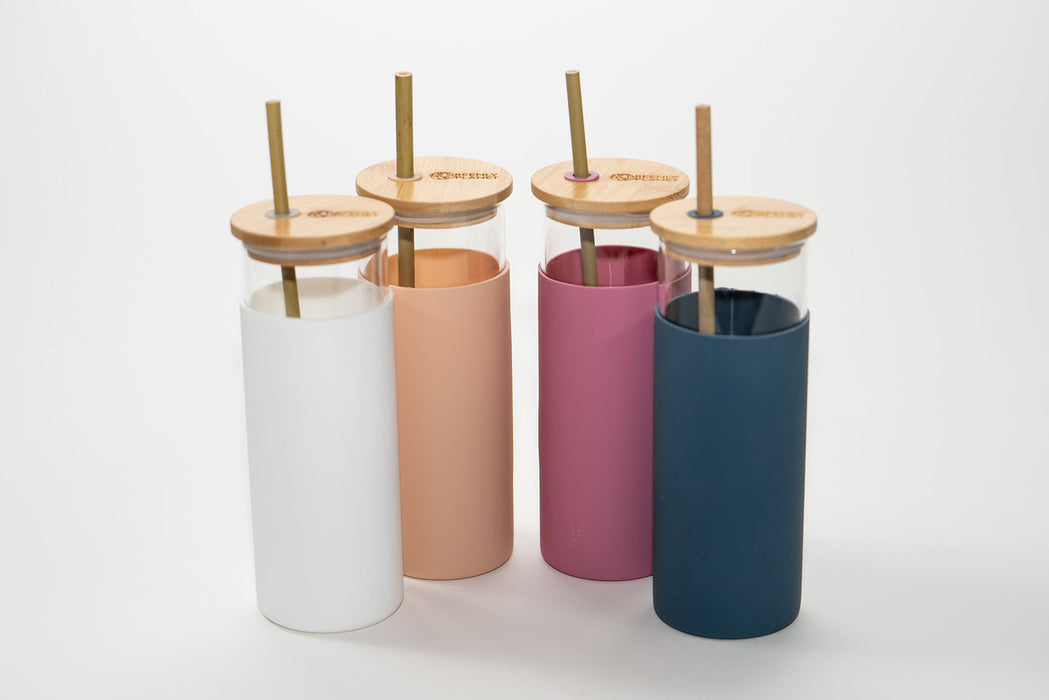 Glass Tumbler with Bamboo Lid and Straw