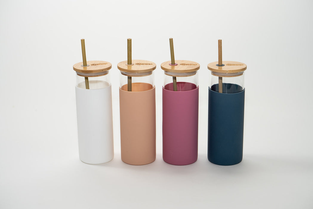 Glass Tumbler with Bamboo Lid and Straw