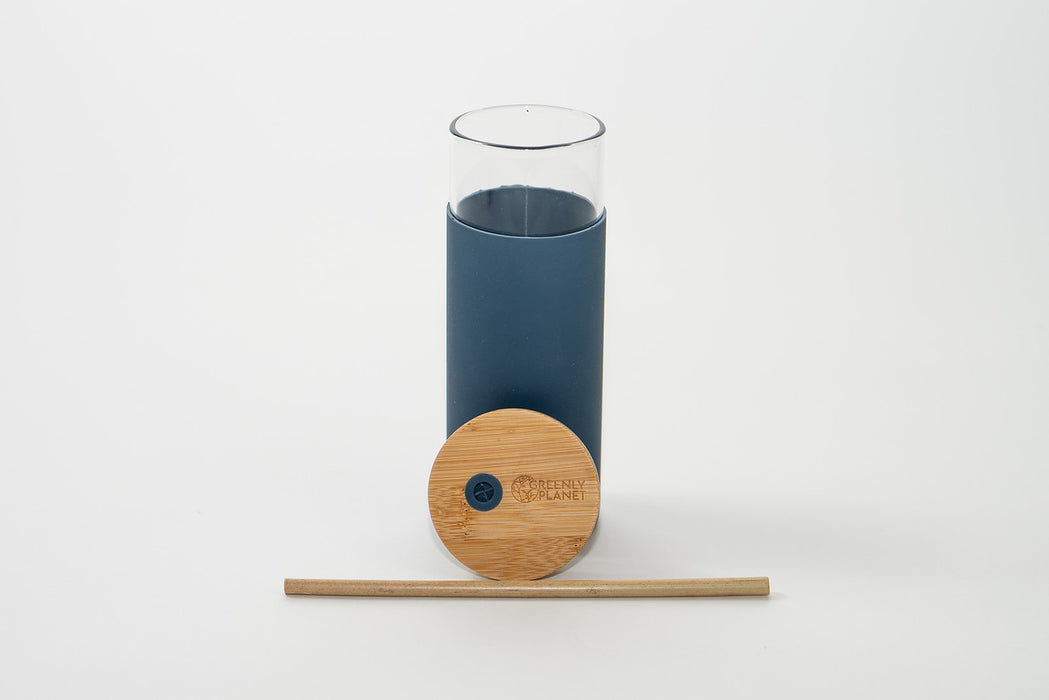 Glass Tumbler with Bamboo Lid and Straw