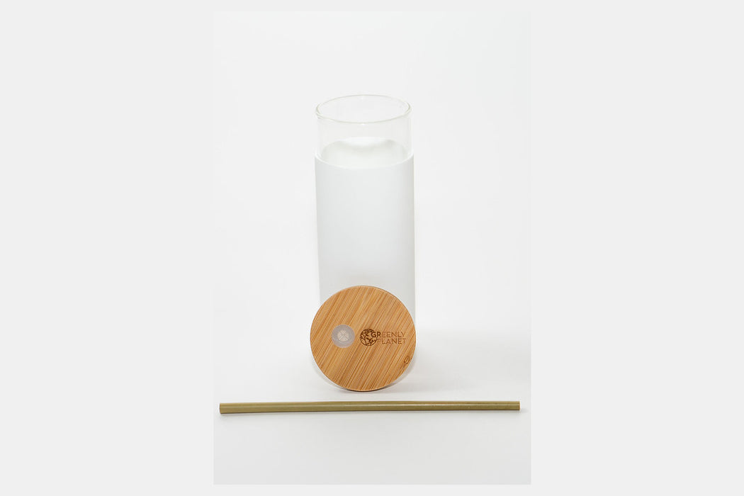 Glass Tumbler with Bamboo Lid and Straw