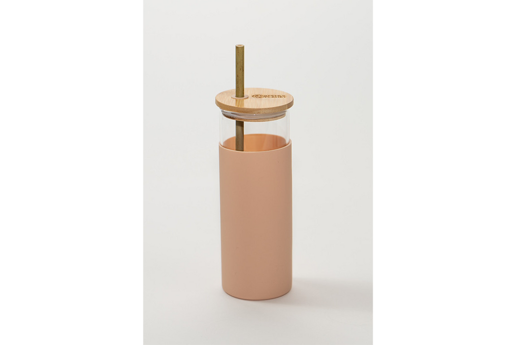 Glass Tumbler with Bamboo Lid and Straw